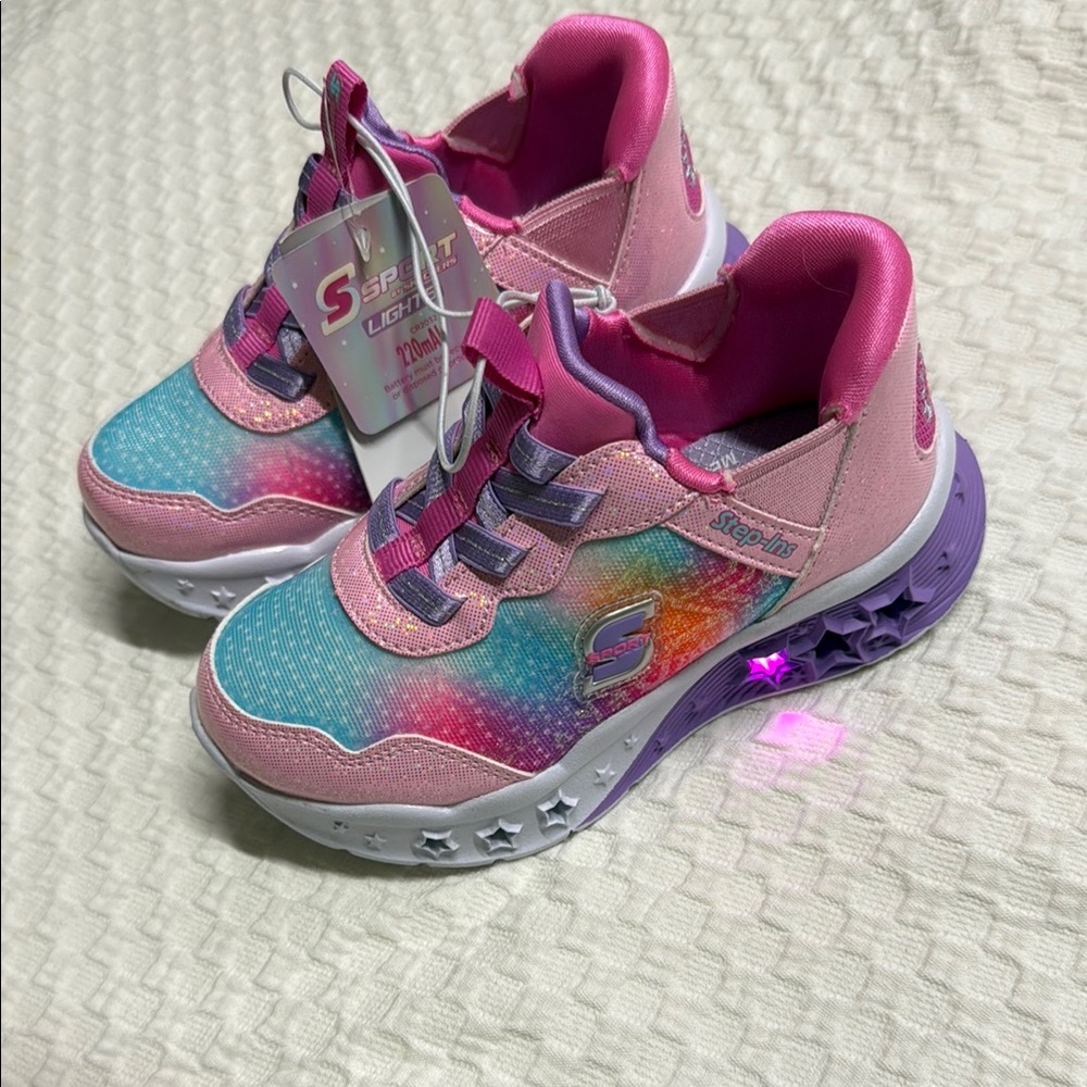Skechers Kids' Pink and Blue Light-Up Step In Sneakers